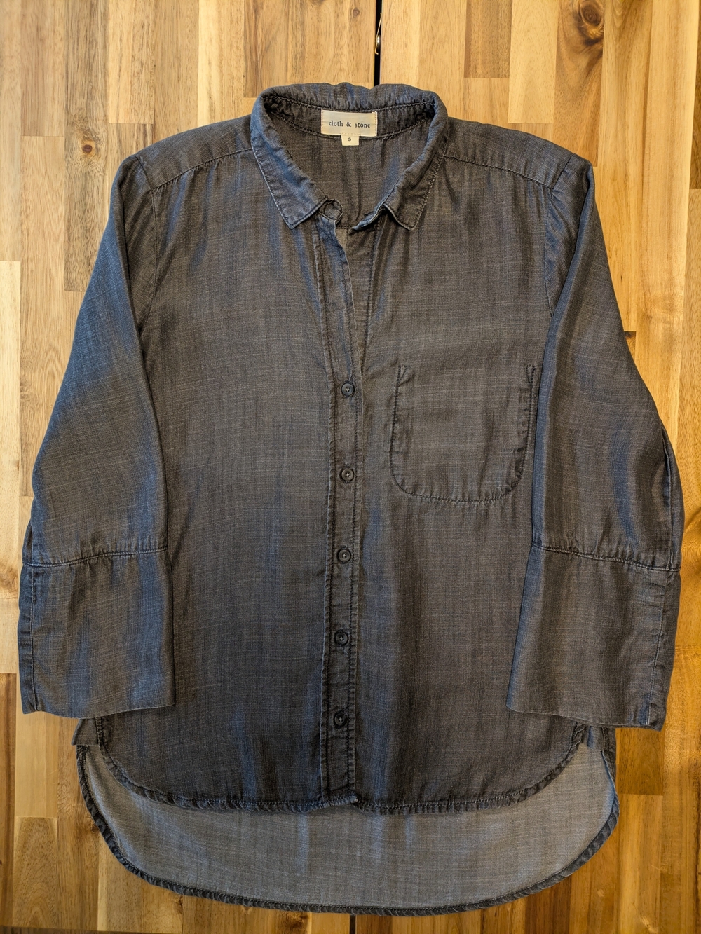 Cloth & Stone Anthropologie Charcoal Grey Tencel Button Down Shirt Sz S